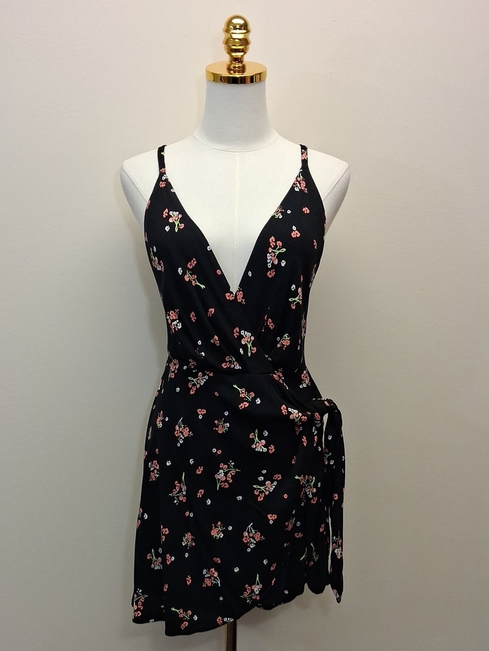 Free People Floral Wrap Romper Black Pink Size 4